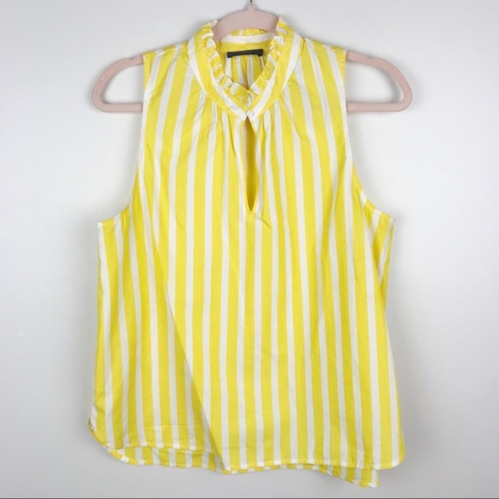 J.Crew Ruffle Neck Top Striped Cotton Poplin Tank